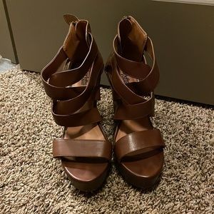 Chestnut Leather Strappy Chunky Heals